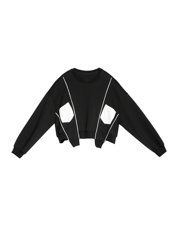 Original Creation Sweatshirt-Oberteile mit lockeren Fledermausärmeln, kontrastfarbenem Split-Joint und Rundhalsausschnitt 