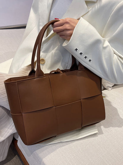 Solid Color Split-Joint Woven Shoulder Bags Handbags
