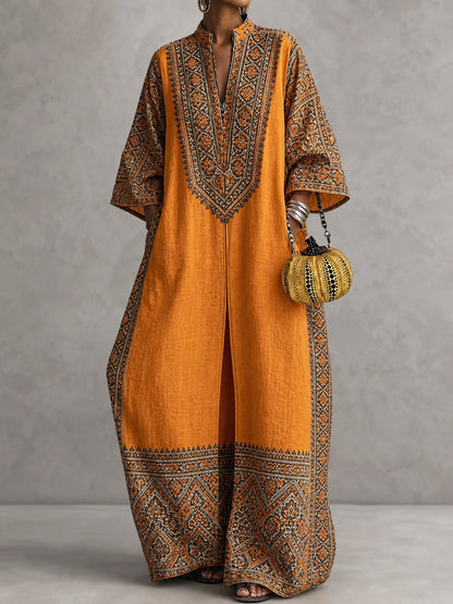 Printed Pockets Contrast Color Three-quarter Sleeves V-neck Jumpsuits