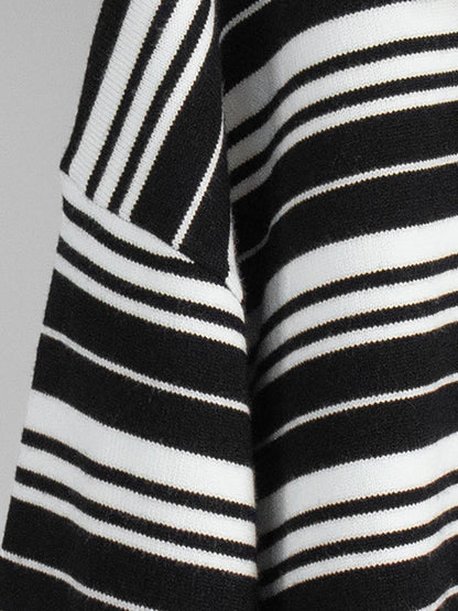 Long Sleeves Split-Joint Striped Lapel Sweater Tops