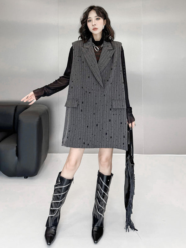 Loose Sleeveless Striped Lapel Vest Top