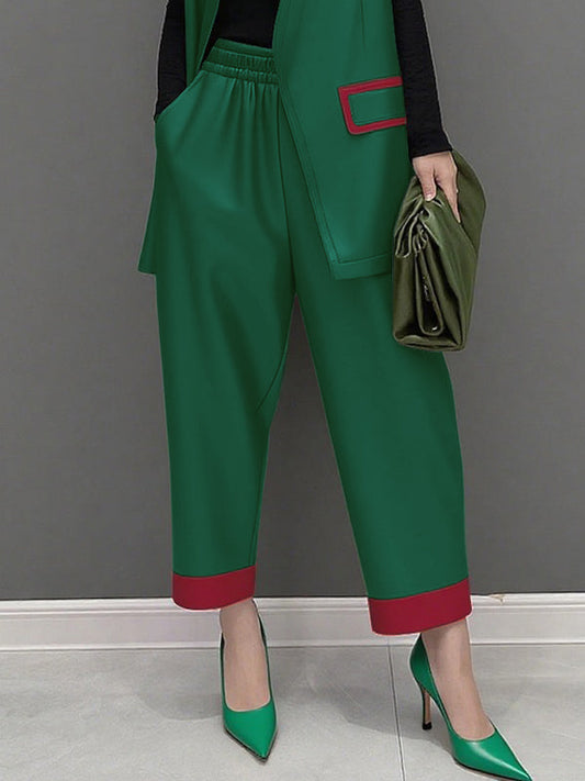 High Waisted Elasticity Pockets Solid Color Pants Trousers