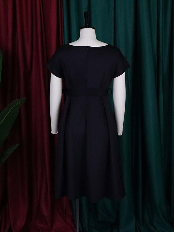 Einfarbige Midikleider mit Schleife und V-Ausschnitt 