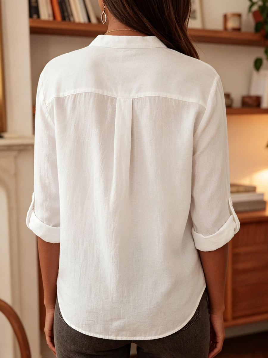 Solid Color Buttoned Loose Long Sleeves Lapel Blouses&shirts Tops