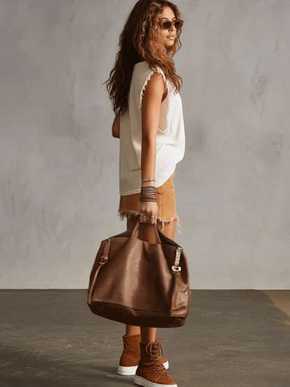 Loose Sleeveless Solid Color Tasseled V-Neck Tank Top