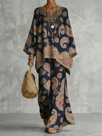 Batwing Sleeves Long Sleeves Asymmetric Contrast Color Printed V-Neck Blouses&Shirts Tops