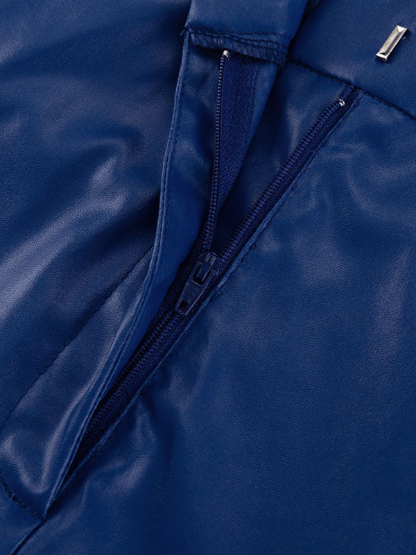 Pantalon slim taille haute en PU, couleur unie, coupe droite 