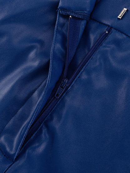 Pantalon slim taille haute en PU, couleur unie, coupe droite 