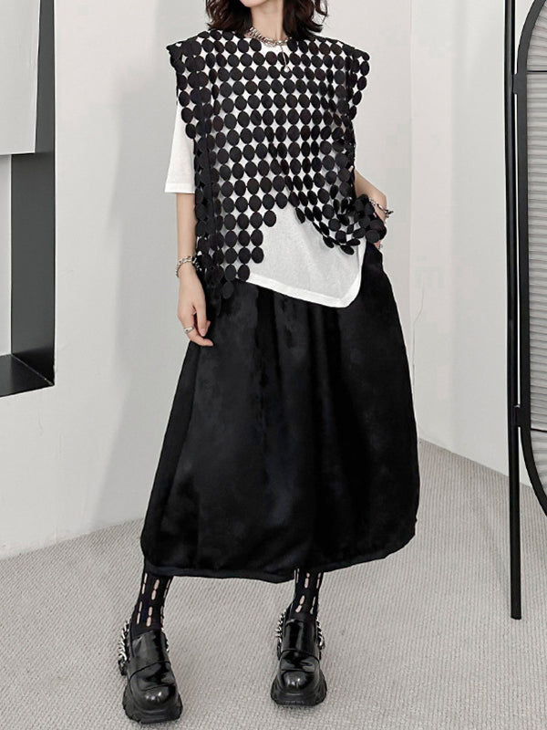 Haut sans manches à col rond et ourlet irrégulier, couleur unie, ample et creux 