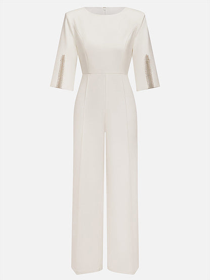 Loose Solid Color Split-Joint Round-Neck Jumpsuits