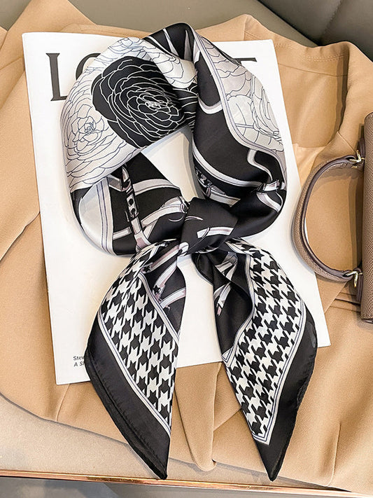 Square Floral Printed Houndstooth Scarfs&Hats