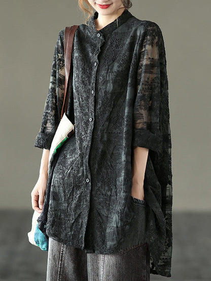 Vintage Loose Embroidered Lace Hollow Blouse