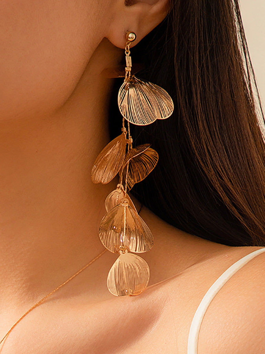 Gold Flower Petal Jewelry Gift Set Long Y Drop Necklace & Dangle Earrings Boho Accessories