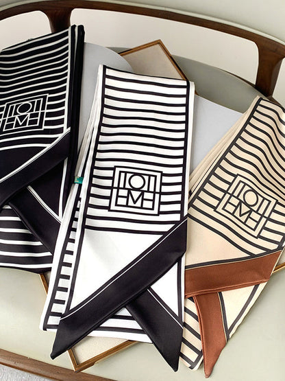Urban Contrast Color Striped Printed Silk Imitation Scarf