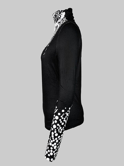 Long Sleeves Skinny Printed High-Neck T-Shirts Tops