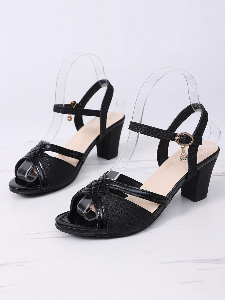 Ankle-Wrap Square Heel Buckle Open Toe Sandals