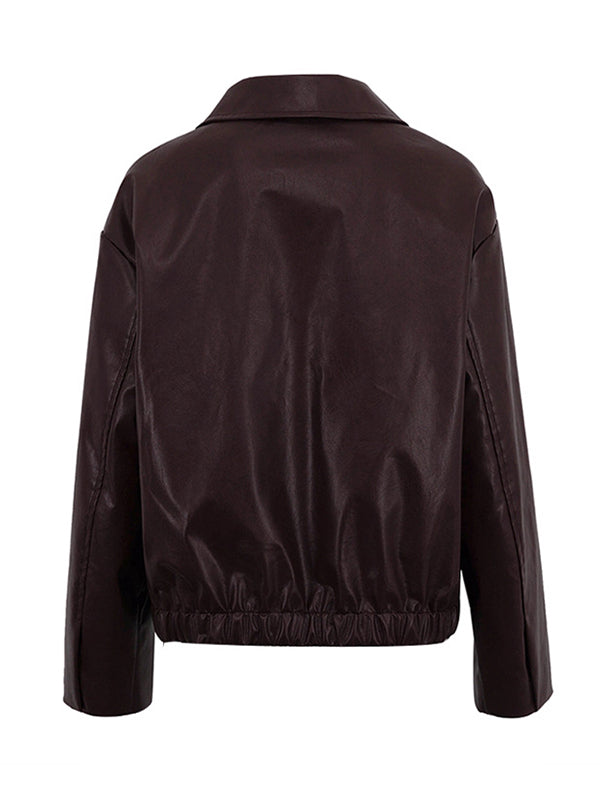 Vestes à manches longues, amples, élastiques, couleur unie, fermeture éclair, revers, vêtements d'extérieur 