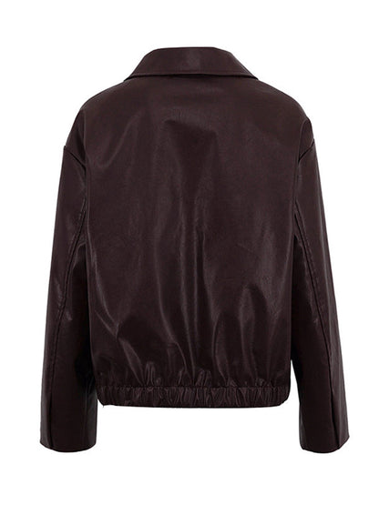 Vestes à manches longues, amples, élastiques, couleur unie, fermeture éclair, revers, vêtements d'extérieur 