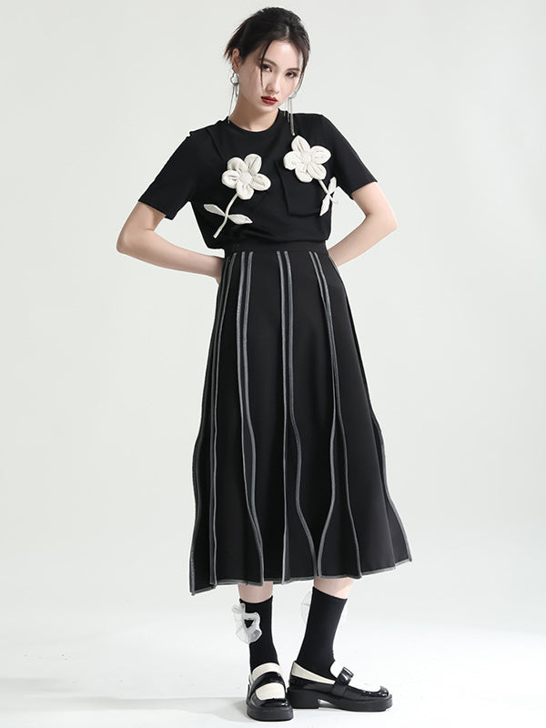 T-shirt original et élégant avec appliques de couleur contrastée 