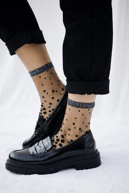 Transparent Socks with Silver Polka Dots