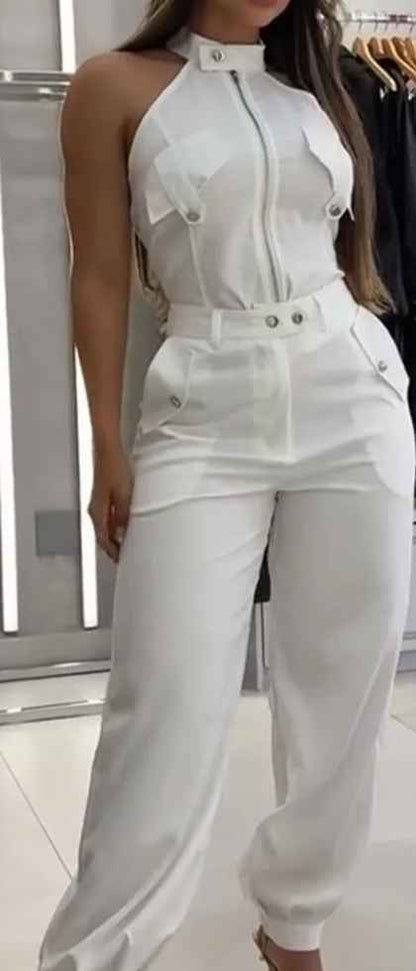 Round neck zipper fashion suit