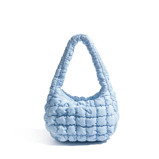 Women Small Puffer Bag | Fluffy Quilted Padding Handbag Baby Blue