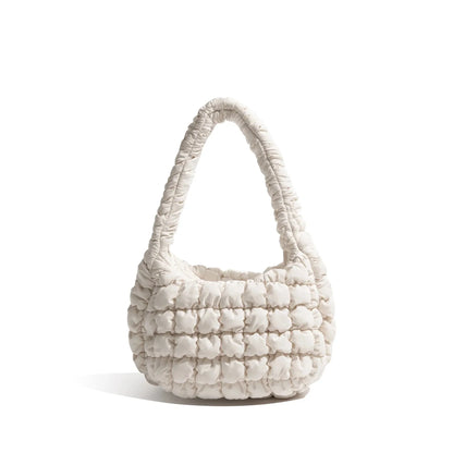 Women Small Puffer Bag | Fluffy Quilted Padding Handbag White 2