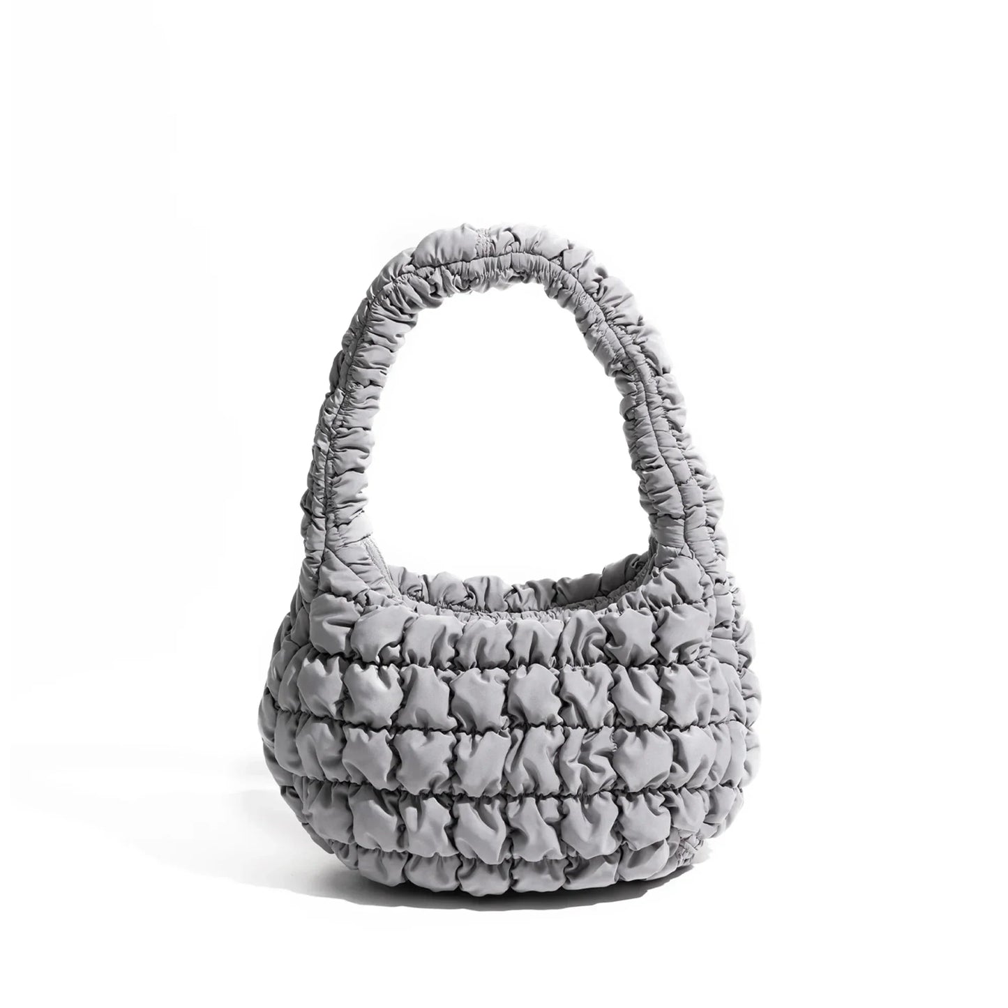 Women Small Puffer Bag | Fluffy Quilted Padding Handbag Gray