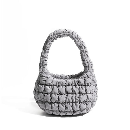 Women Small Puffer Bag | Fluffy Quilted Padding Handbag Gray