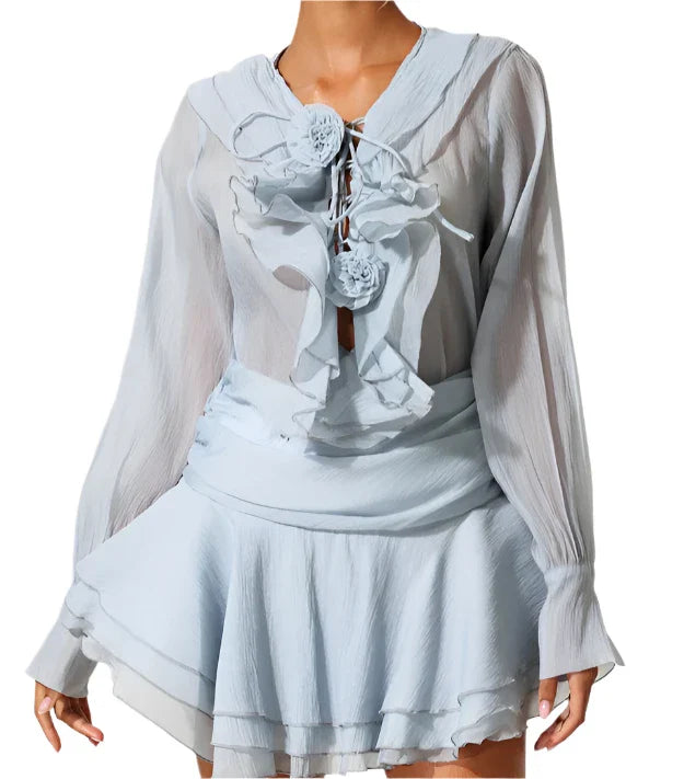 ABBE Flowers Baby Blue Mini Skirt Set