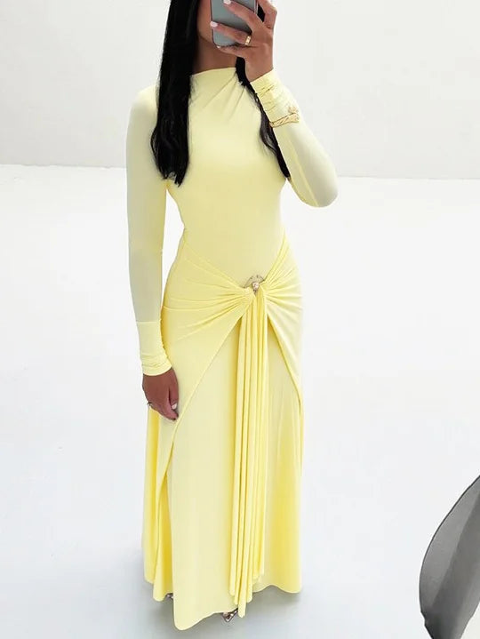 ADA Long Sleeve Maxi Bodycon Dress YELLOW