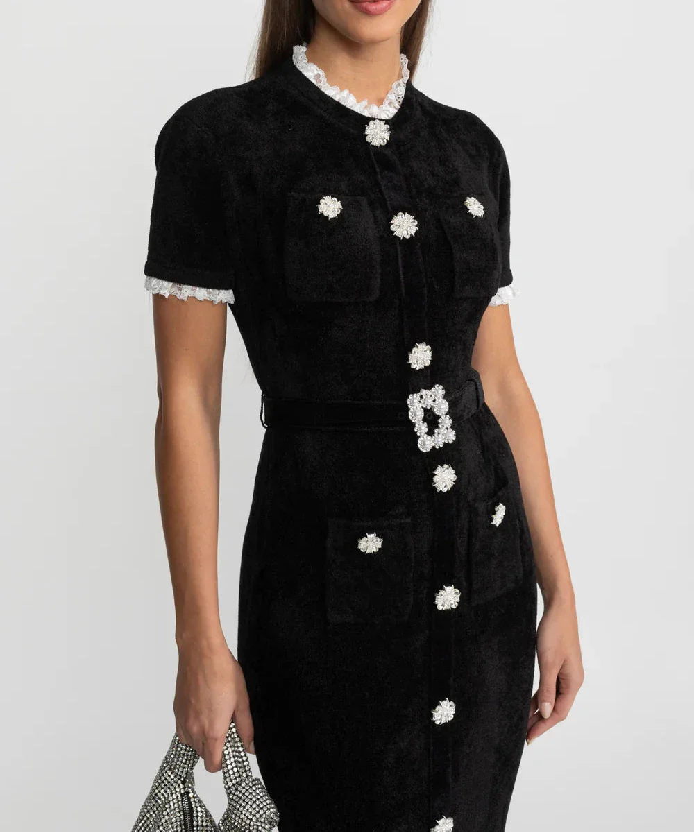 ADALIA Velvet Crystals Elegant Midi Bodycon Dress