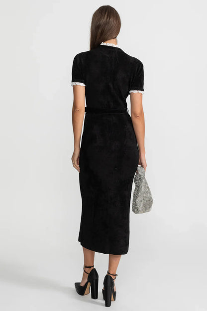 ADALIA Velvet Crystals Elegant Midi Bodycon Dress