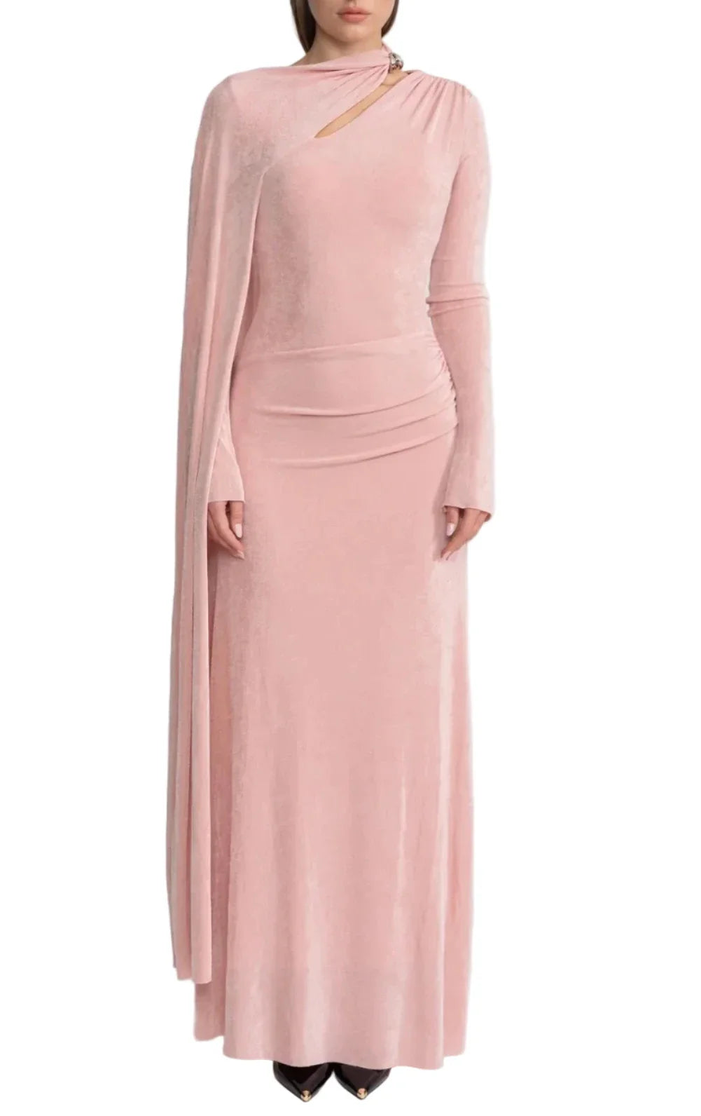 ADELET DRAPED ASYMMETRIC CUTOUT MAXI DRESS PINK