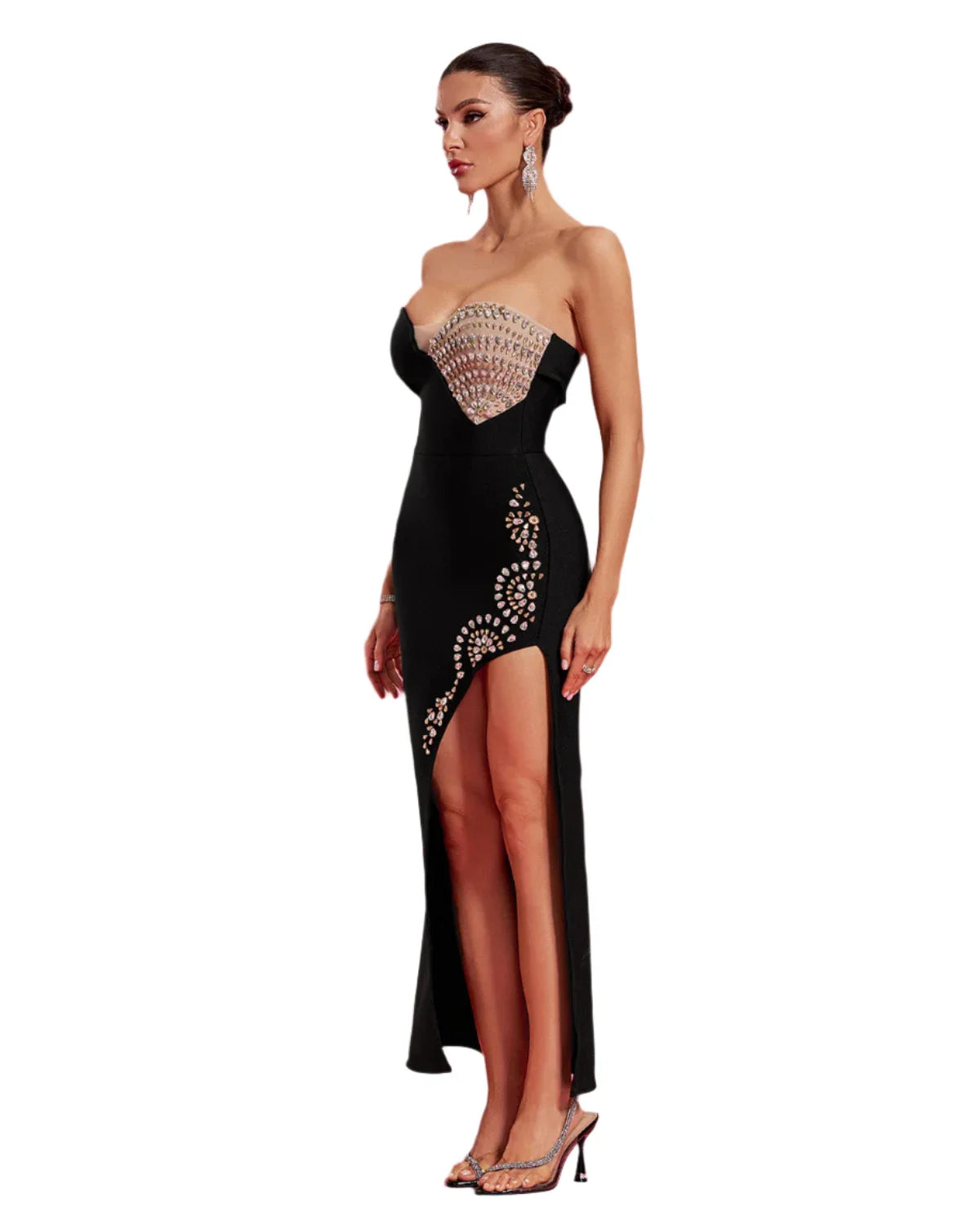 ADELE Crystal Embellished High Slit Evening Dress