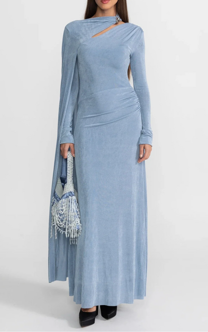 ADELET DRAPED ASYMMETRIC CUTOUT MAXI DRESS BLUE