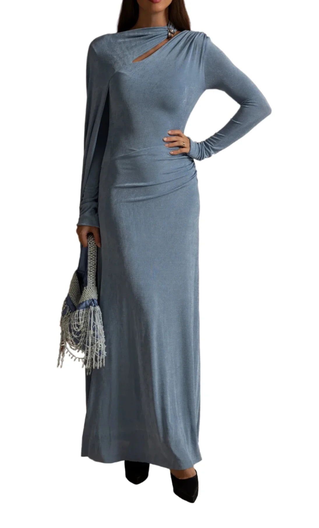 ADELET DRAPED ASYMMETRIC CUTOUT MAXI DRESS