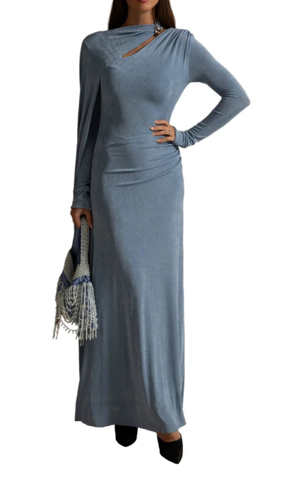 ADELET DRAPED ASYMMETRIC CUTOUT MAXI DRESS
