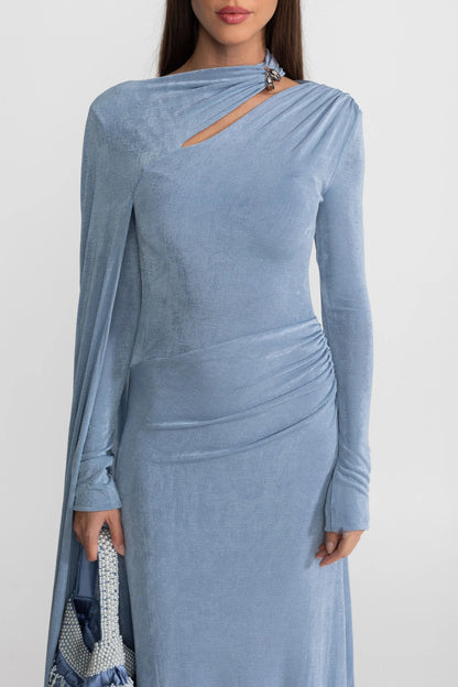 ADELET DRAPED ASYMMETRIC CUTOUT MAXI DRESS