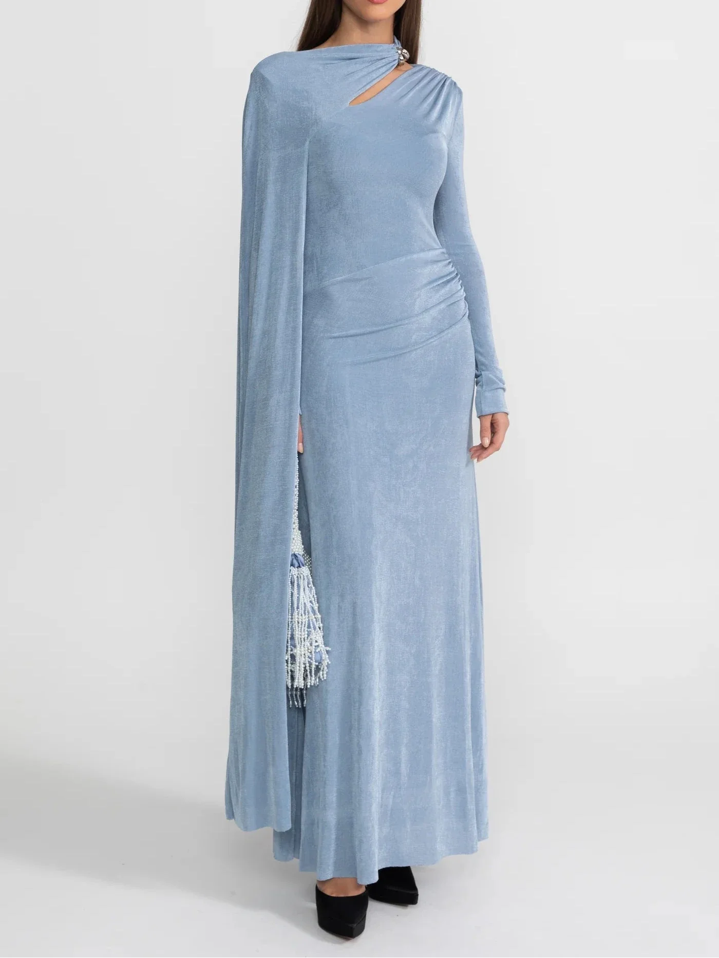 ADELET DRAPED ASYMMETRIC CUTOUT MAXI DRESS