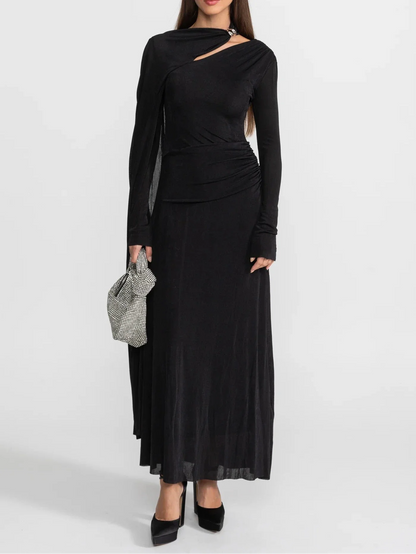 ADELET DRAPED ASYMMETRIC CUTOUT MAXI DRESS BLACK