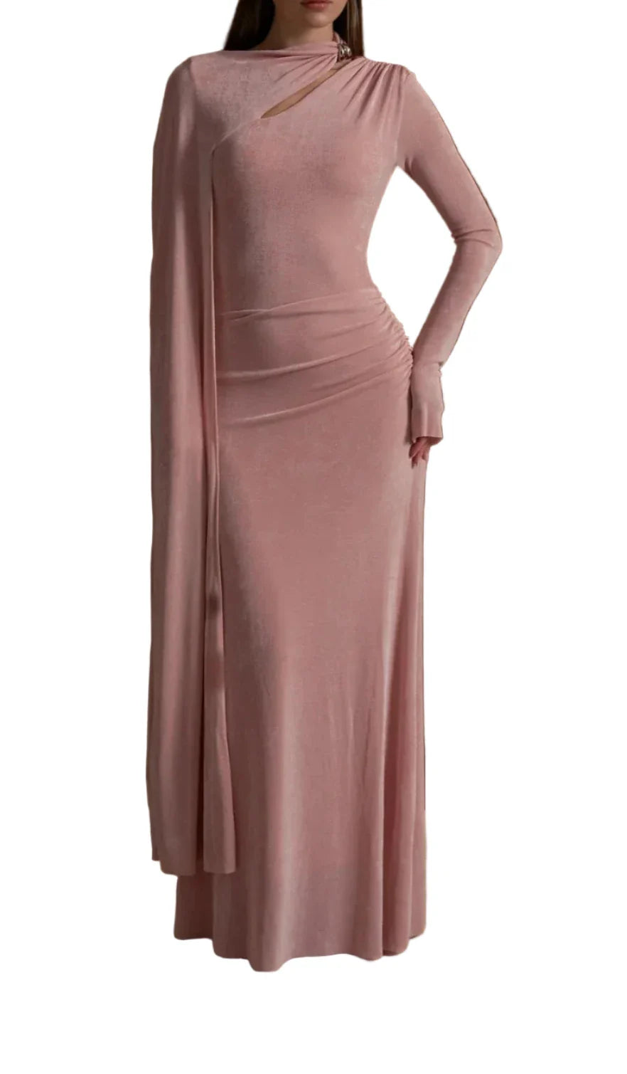 ADELET DRAPED ASYMMETRIC CUTOUT MAXI DRESS