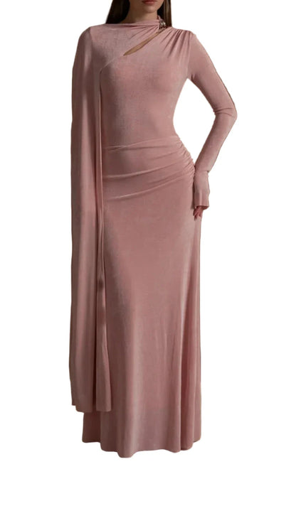 ADELET DRAPED ASYMMETRIC CUTOUT MAXI DRESS