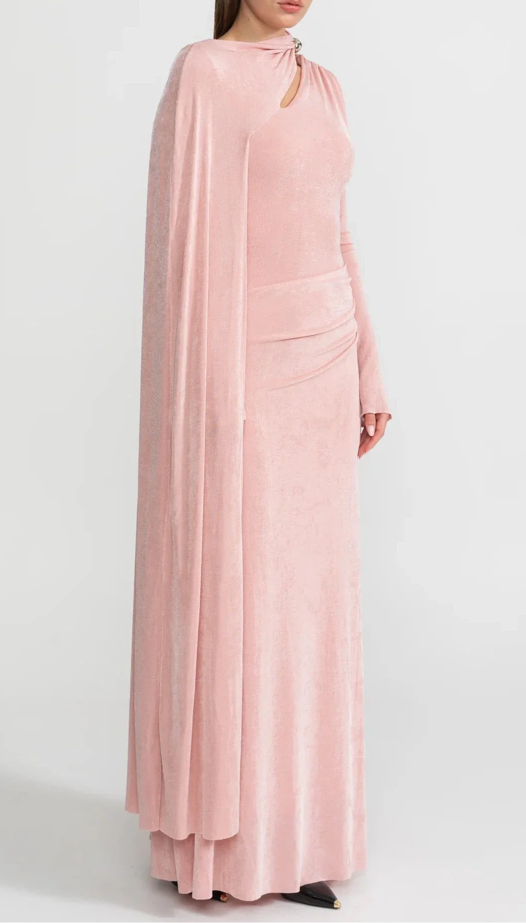 ADELET DRAPED ASYMMETRIC CUTOUT MAXI DRESS