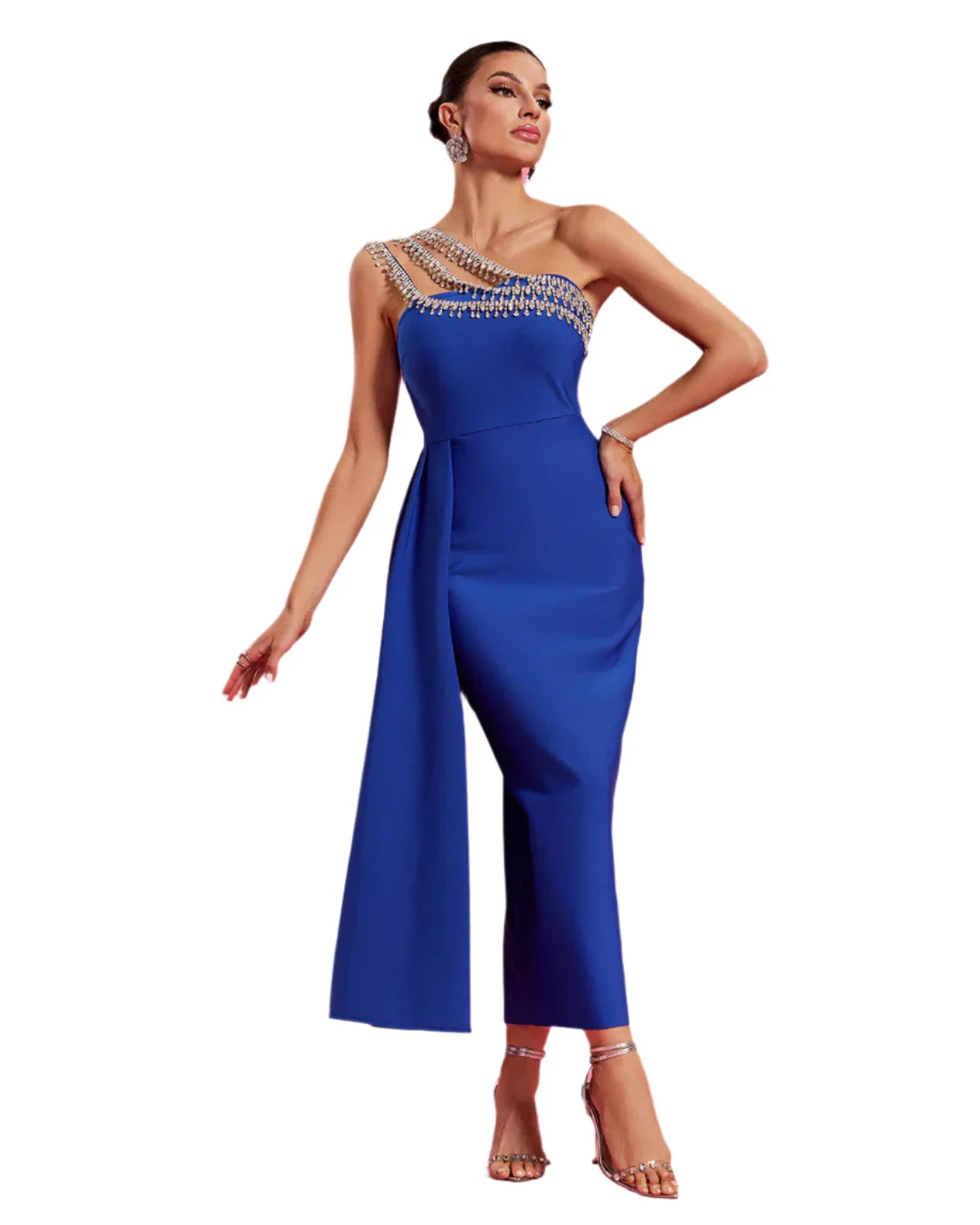 ALARA Elegant Wedding Guest Draped Tail Dress