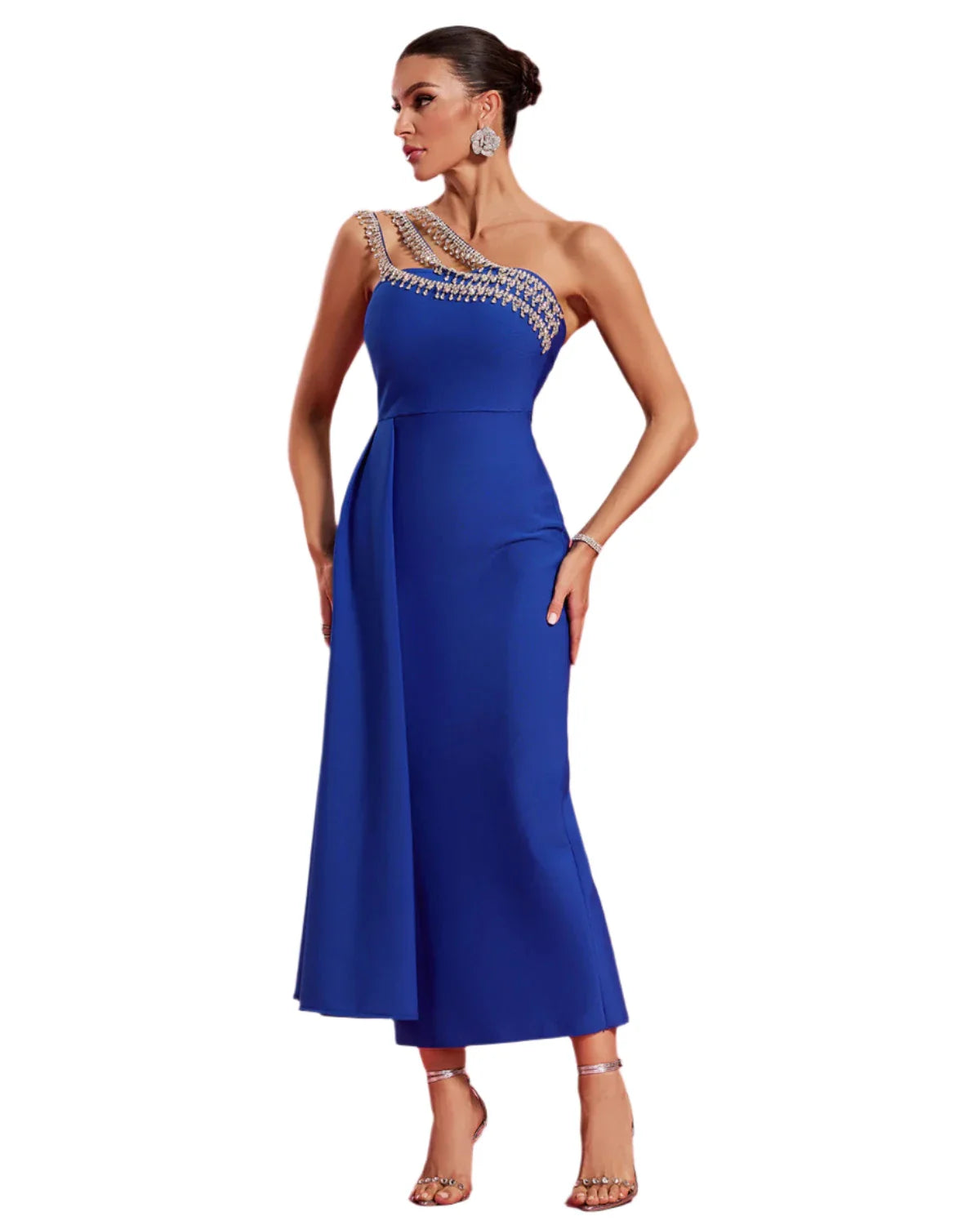 ALARA Elegant Wedding Guest Draped Tail Dress