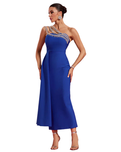 ALARA Elegant Wedding Guest Draped Tail Dress