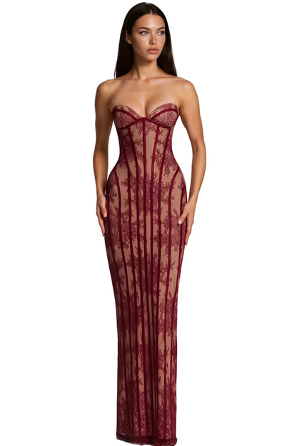 ALCHIMIE Lace Corset Maxi Dress | Elegant Bodycon Evening Gown