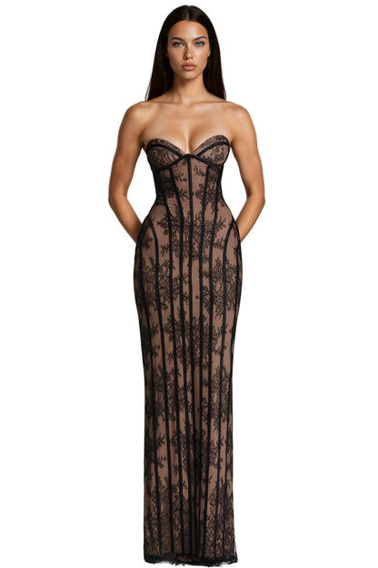 ALCHIMIE Lace Corset Maxi Dress | Elegant Bodycon Evening Gown
