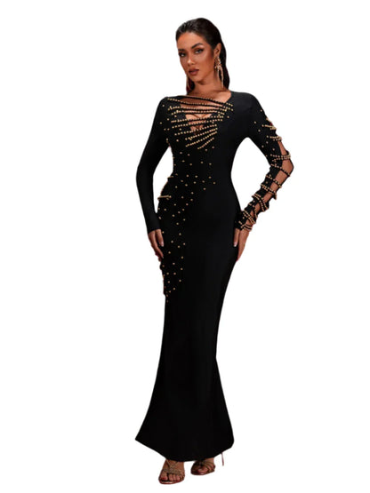 ALVE Gold Beadwork Luxury Bandage Maxi Gown